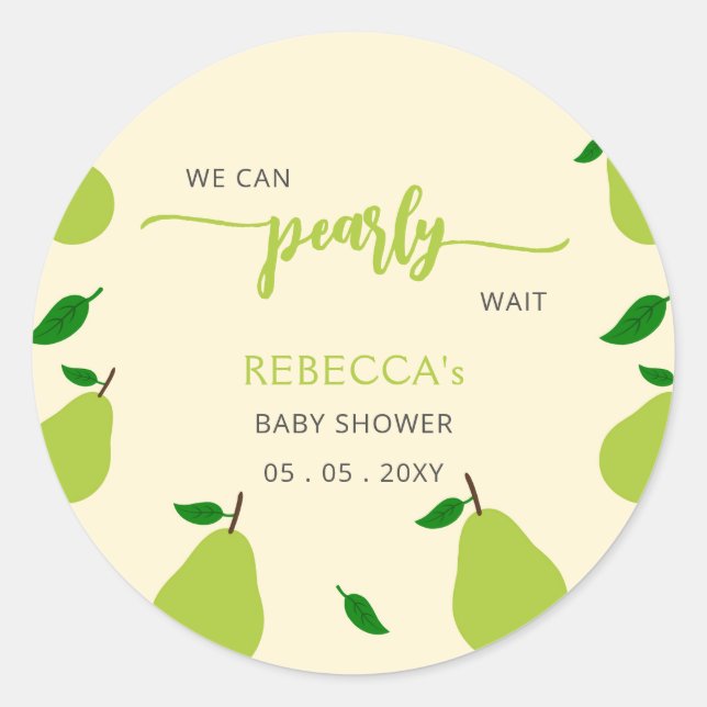 We Can Pearly Wait Fall Pear Baby Shower Classic Round Sticker (Front)
