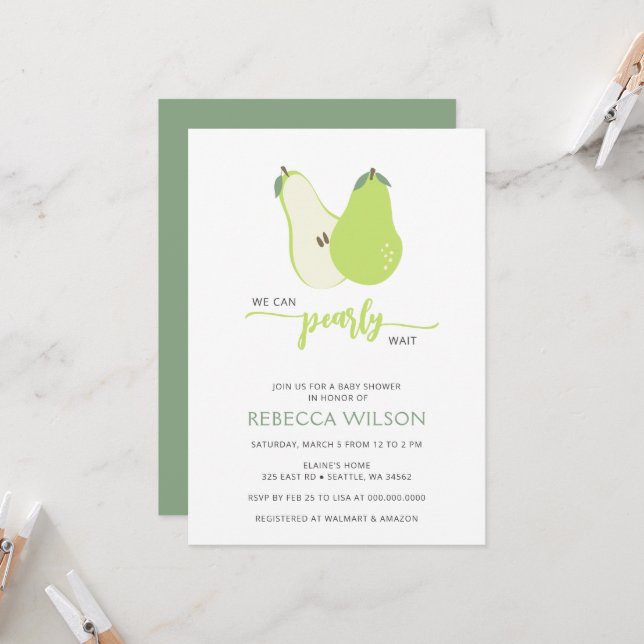 We Can Pearly Wait Fall Pear Baby Shower Invitation (Front/Back In Situ)