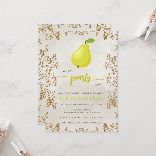 We Can Pearly Wait Fall Pear Baby Shower Invitation (Front/Back In Situ)