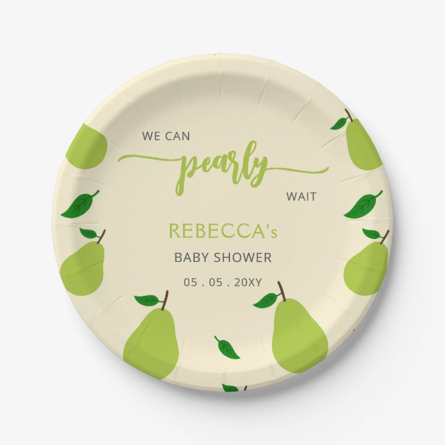 We Can Pearly Wait Fall Pear Baby Shower Paper Plates (Front)