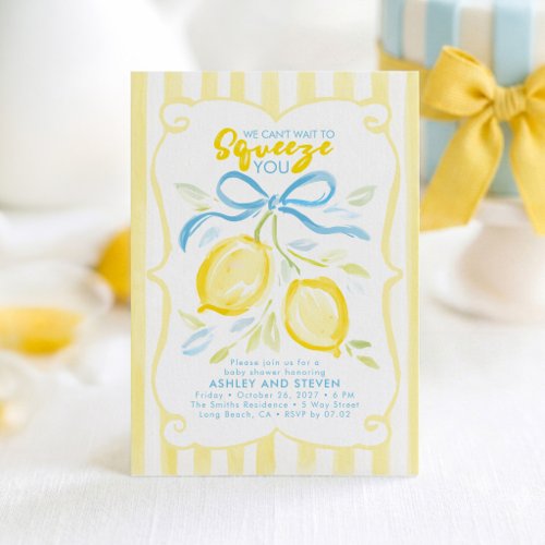 We Can’t Wait to Squeeze You Lemon Bow Baby Shower Invitation