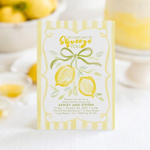 We Can’t Wait to Squeeze You Lemon Bow Baby Shower Invitation