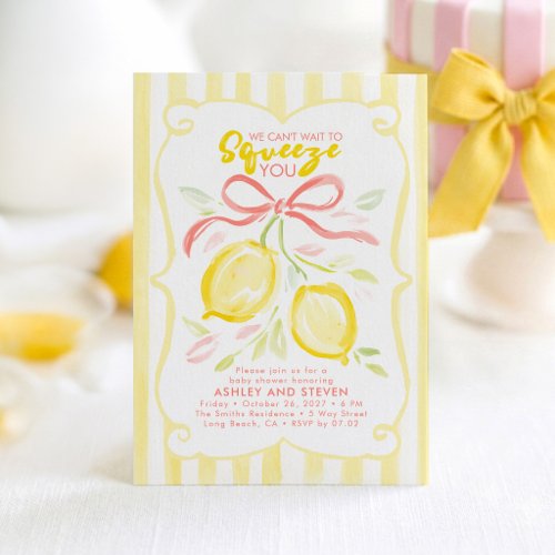We Can’t Wait to Squeeze You Lemon Bow Baby Shower Invitation