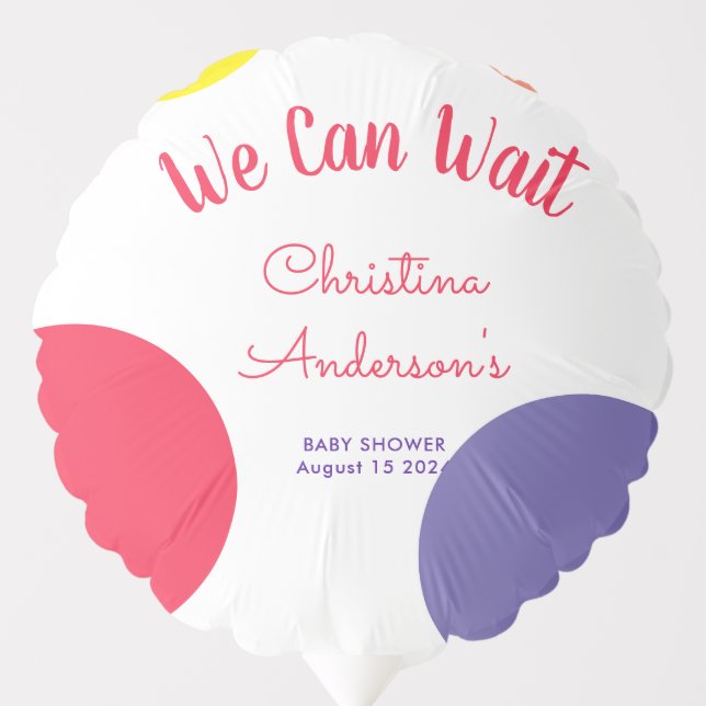We Can Wait Colourful Rainbow Stripe Baby Shower Balloon (Front)