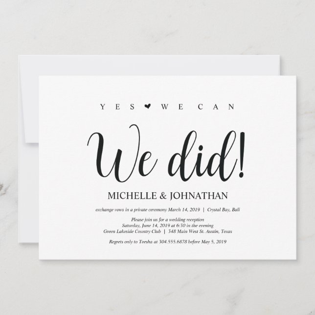 We can we did Wedding Elopement Reception Invites (Front)