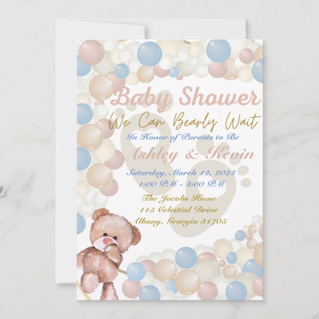 We Can't Bearly Wait Baby Invitation (Front)