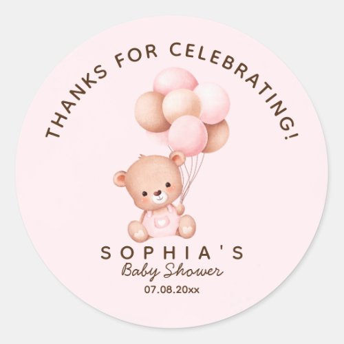 We cant wait any more Nice bear Rosa Baby shower Classic Round Sticker
