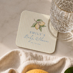 We Can't Wait To Squeeze You Lemon Baby Shower Square Paper Coaster
