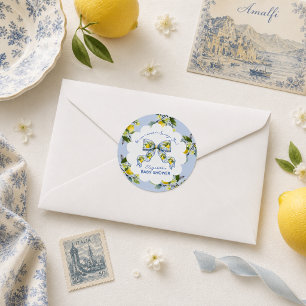 We Can't Wait to Squeeze You Lemon Bow Baby Shower Classic Round Sticker