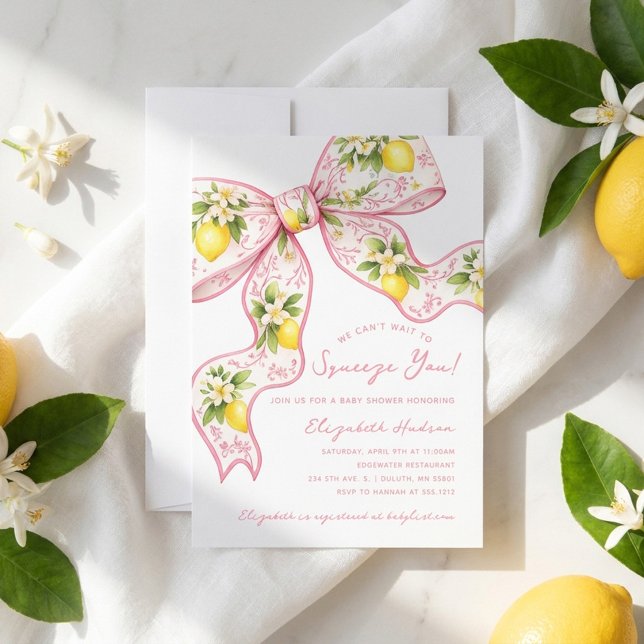 We Can't Wait to Squeeze You Lemon Bow Baby Shower Invitation (We Can't Wait to Squeeze You Lemon Bow Baby Shower Invitation)