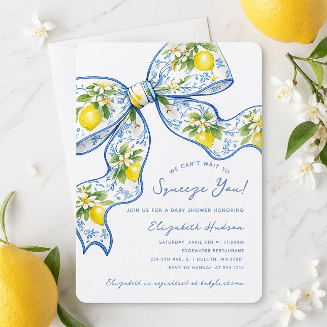 We Can't Wait to Squeeze You Lemon Bow Baby Shower Invitation (We Can't Wait to Squeeze You Lemon Bow Baby Shower Invitation)