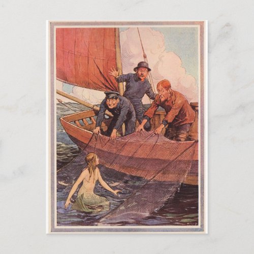 We Caught a Mermaid Vintage Postcard