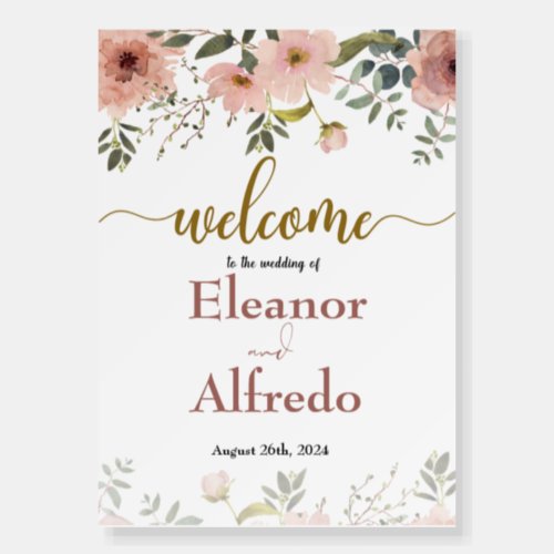 we celebrate our love Floral Gold Geometric Sign