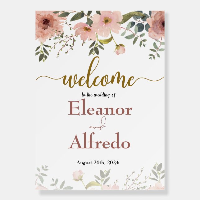 we celebrate our love Floral Gold Geometric Sign (Front)
