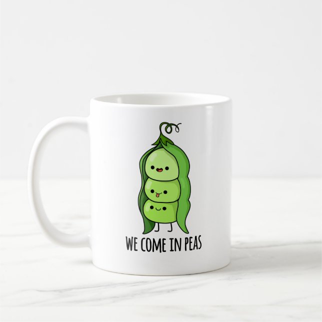 We Come In Peas Funny Pea Pun Coffee Mug (Left)