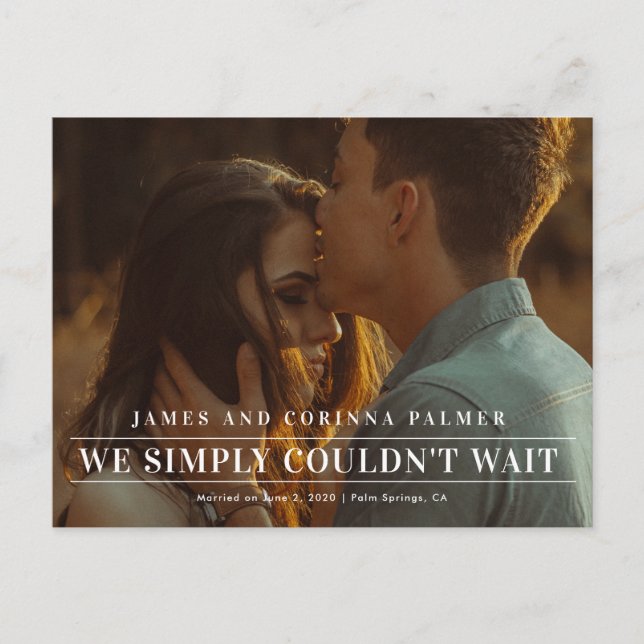 We could not wait wedding announcement postcard (Front)