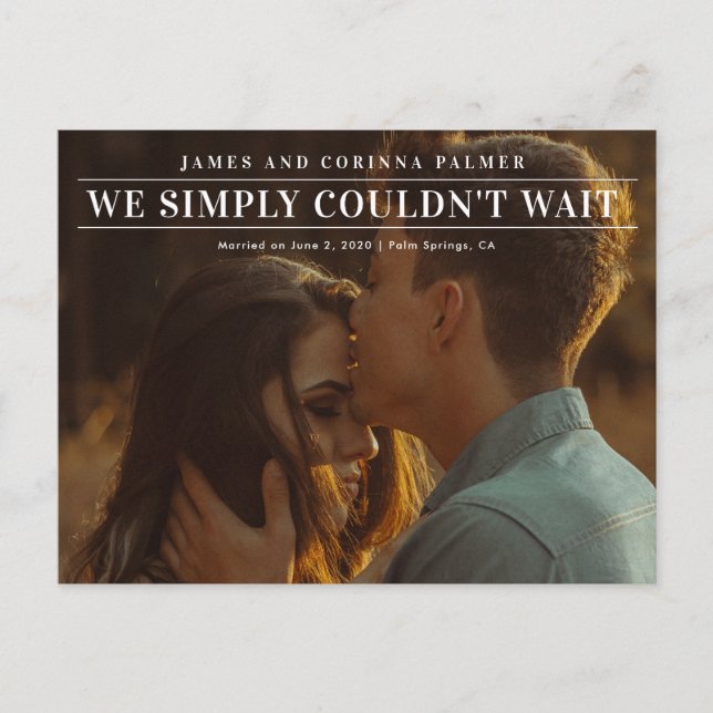 We could not wait wedding announcement postcard (Front)