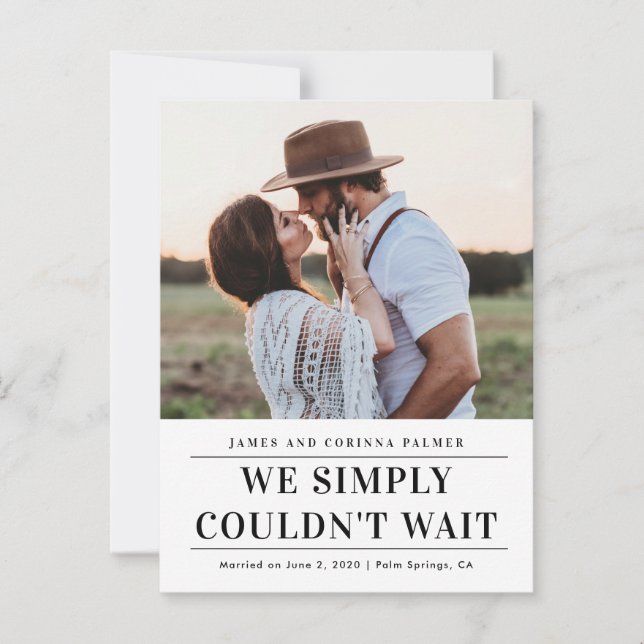 We could not wait wedding announcement postcard (Front)