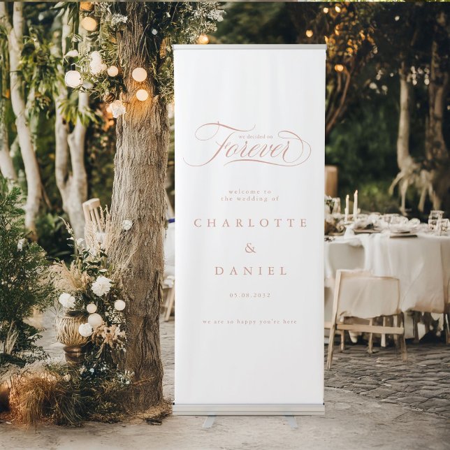 WE DECIDED ON FOREVER!  Elegant, Wedding Banner (WE DECIDED ON FOREVER! Elegant, White, Wedding Banner with your name and date.)