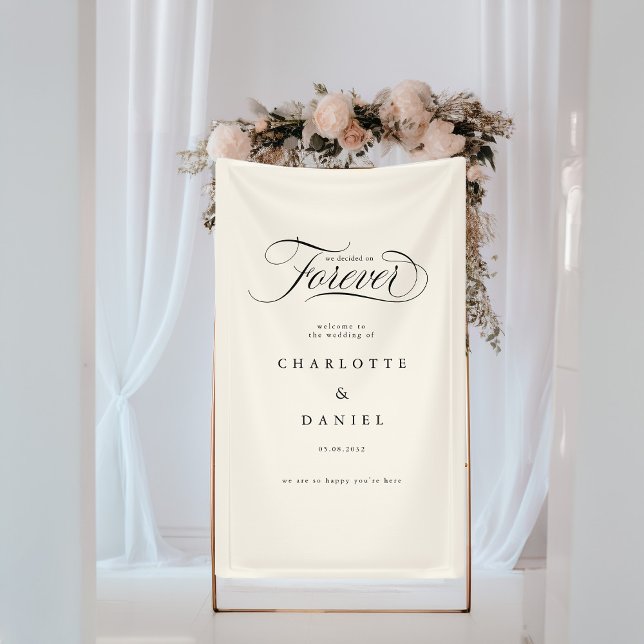 WE DECIDED ON FOREVER!  Elegant, Wedding Banner (WE DECIDED ON FOREVER! Elegant, Beige Wedding Banner with your name and date.)