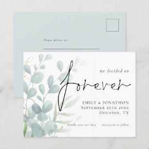 We Decided on Forever Eucalyptus Save The Date Invitation Postcard
