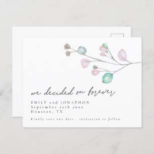 We Decided on Forever Script Leaves Save The Date Invitation Postcard