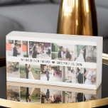 We Decided on Forever Wedding Date and Photo Wooden Box Sign<br><div class="desc">Wedding photo wood block with caption "we decided on forever - wedding date". The template is set up ready for you to add up to 9 photos, displayed as 7x horizontal landscape and 2x vertical portrait. Designed in black and white but you are welcome to change the color palette in...</div>