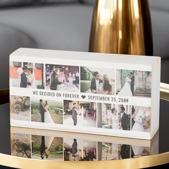 We Decided on Forever Wedding Date and Photo Wooden Box Sign (Wedding photo collage on wooden block for newlyweds or 5th wedding anniversary by Darling & May)