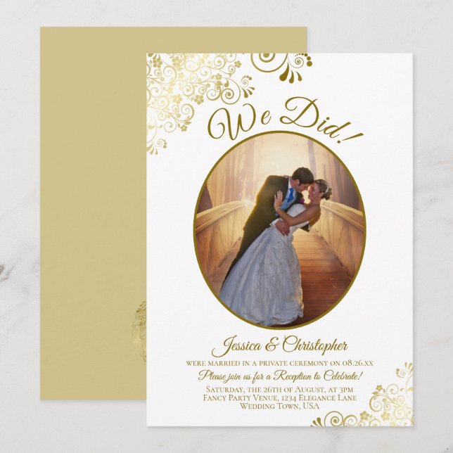 We Did! Gold & White Wedding Reception After Party Invitation (Front/Back)