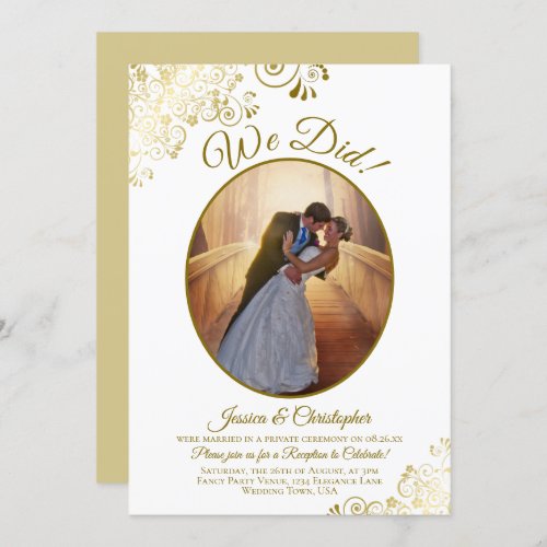 We Did Gold  White Wedding Reception After Party Invitation