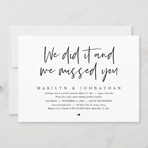 We did it and we missed you Wedding Elopement  In Invitation