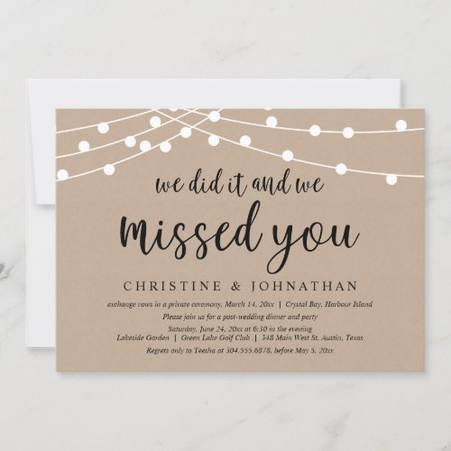 We did it and we missed you Wedding Elopement Inv Invitation