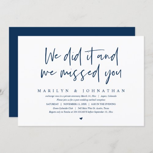 We did it and we missed you Wedding Elopement  Invitation