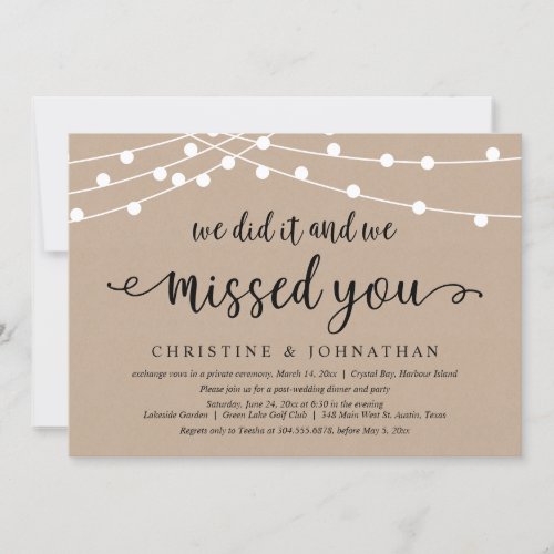 We did it and we missed you Wedding Elopement Invitation