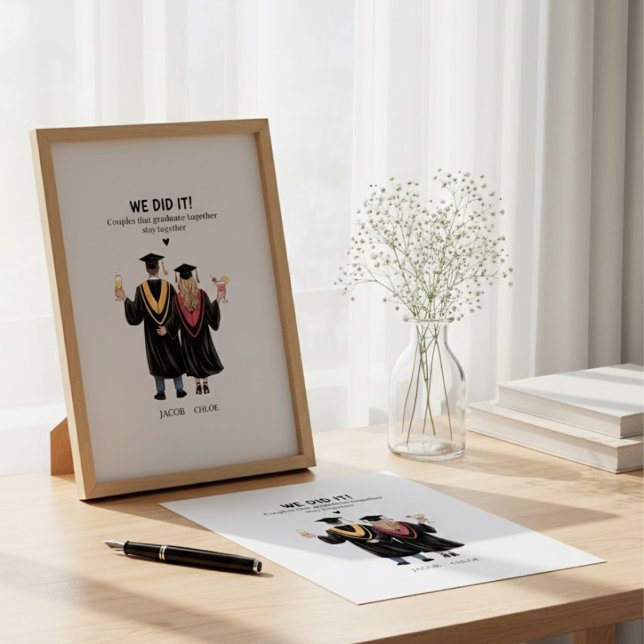We Did It Couple Graduation Keepsake Illustration Canvas Print (Creator Uploaded)