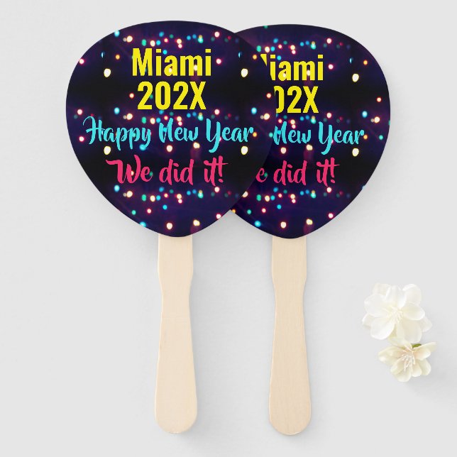 We Did It Happy New Year 2025 Holiday Lights Hand Fan (Front and Back)