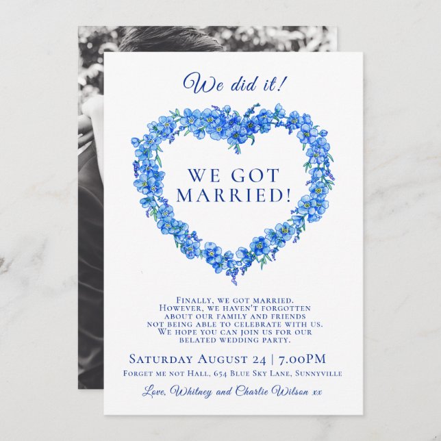 We did it married blue forget-me-not wedding party (Front/Back)