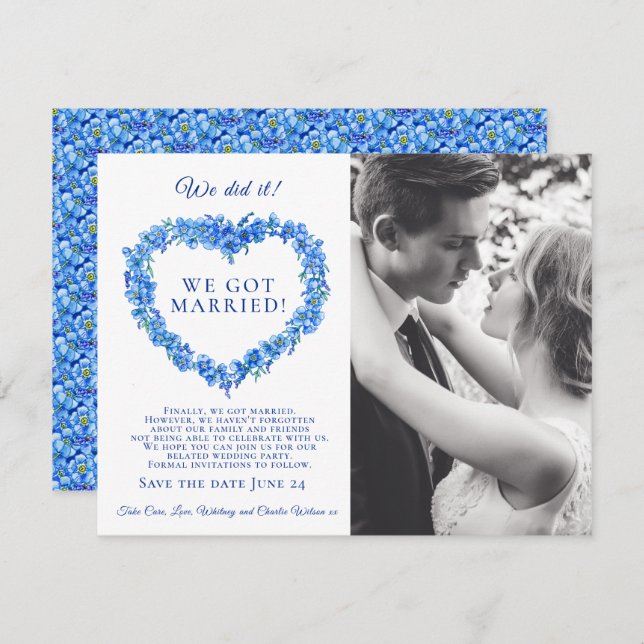 We did it married blue forget-me-not wedding party (Front/Back)