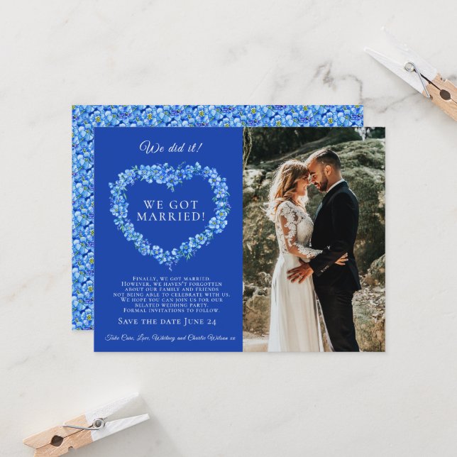 We did it married blue forget-me-not wedding party (Front/Back In Situ)