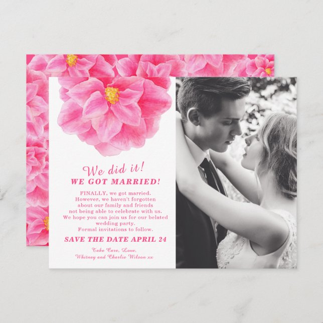 We did it married camellia pink wedding party (Front/Back)