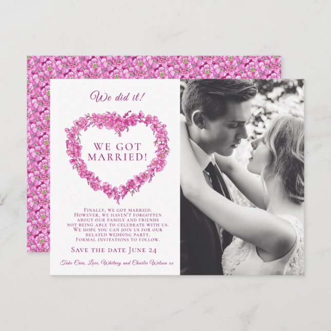 We did it married pink forget-me-not wedding party (Front/Back)