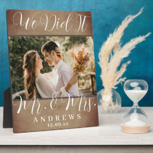 We Did It Mr & Mrs Brown Leather Wedding Plaque