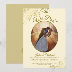 We Did! Ivory Cream & Gold Lace Wedding Reception Invitation