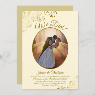 We Did! Ivory Cream & Gold Lace Wedding Reception Invitation
