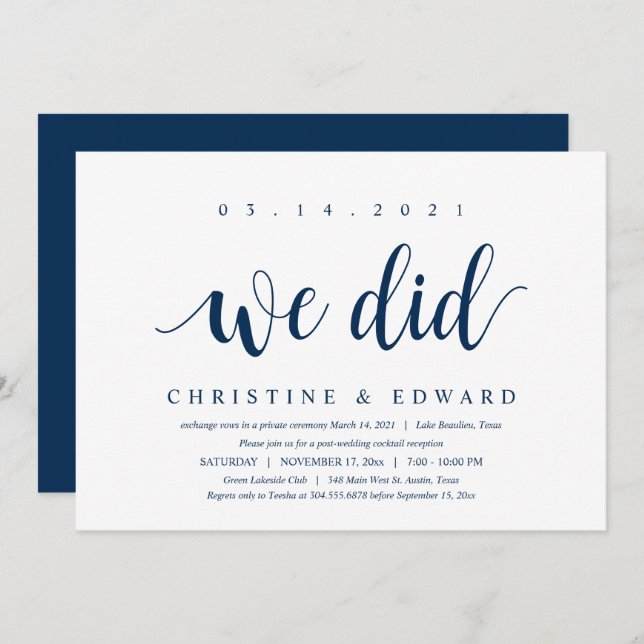 We did, Modern Post Wedding Elopement Invitation (Front/Back)