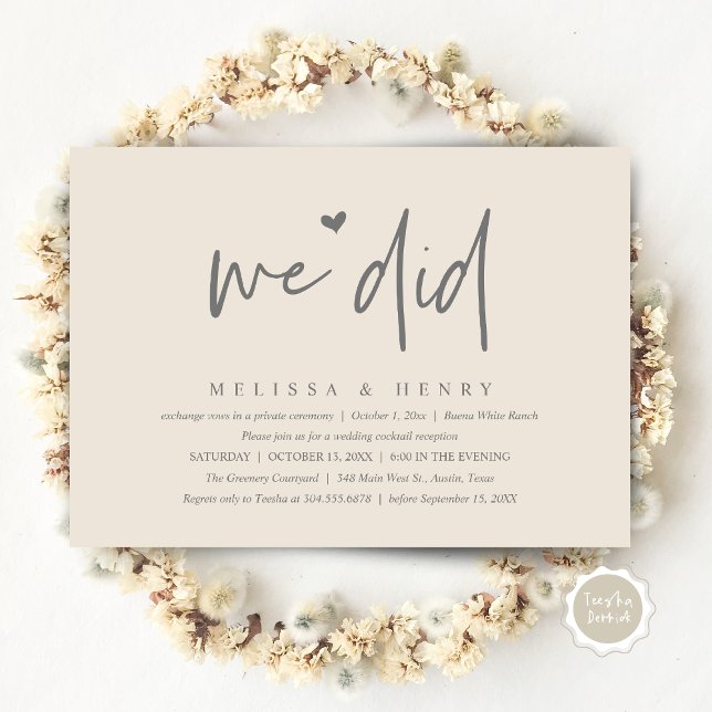 We Did Modern Wedding Elopement Reception Dinner Invitation (We Did Modern Wedding Elopement Reception Dinner Party Invitation Card PDF Contemporary Cream Grey)