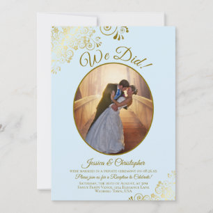 We Did! Powder Blue & Gold Lace Wedding Reception Invitation