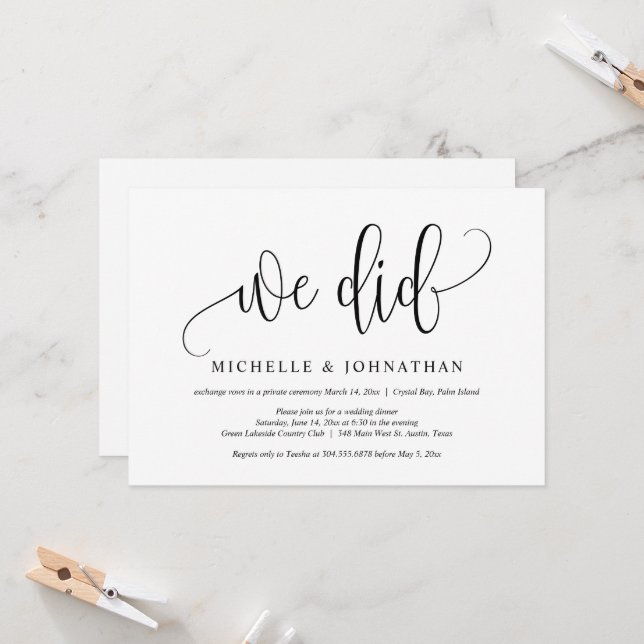 We did, Wedding Elopement Party Celebration Invitation (Front/Back In Situ)