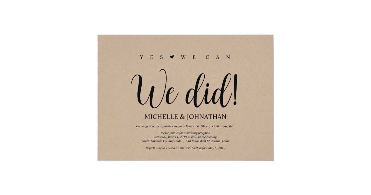 We Did Wedding Elopement Reception Invites Zazzle Com