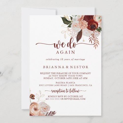 We Do Again Gold Rustic Floral Vow Renewal   Invitation